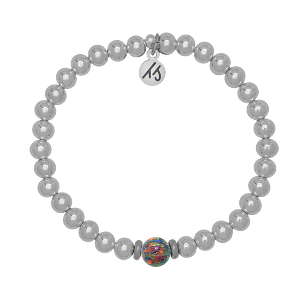 The Cape Bracelet - Silver Steel with Black Opal Ball