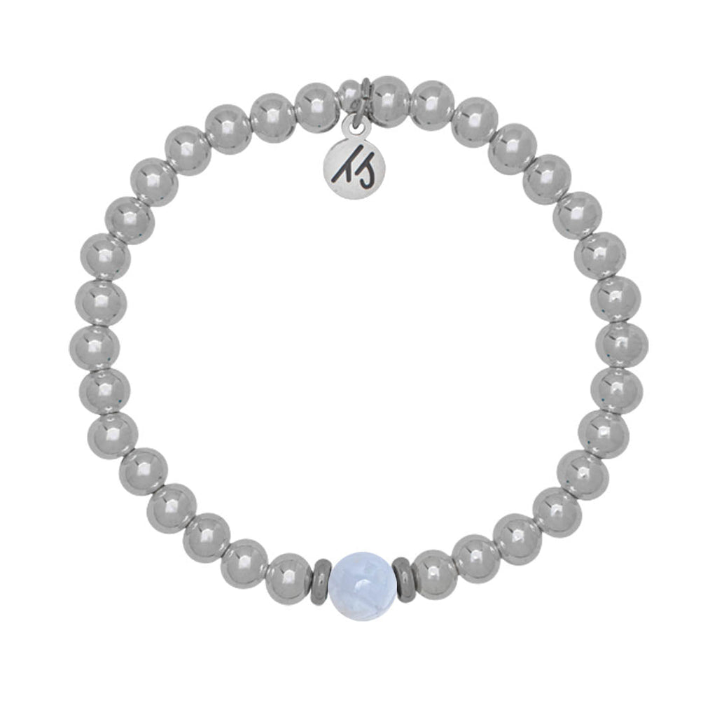 The Cape Bracelet - Silver Steel with Blue Lace Agate Ball
