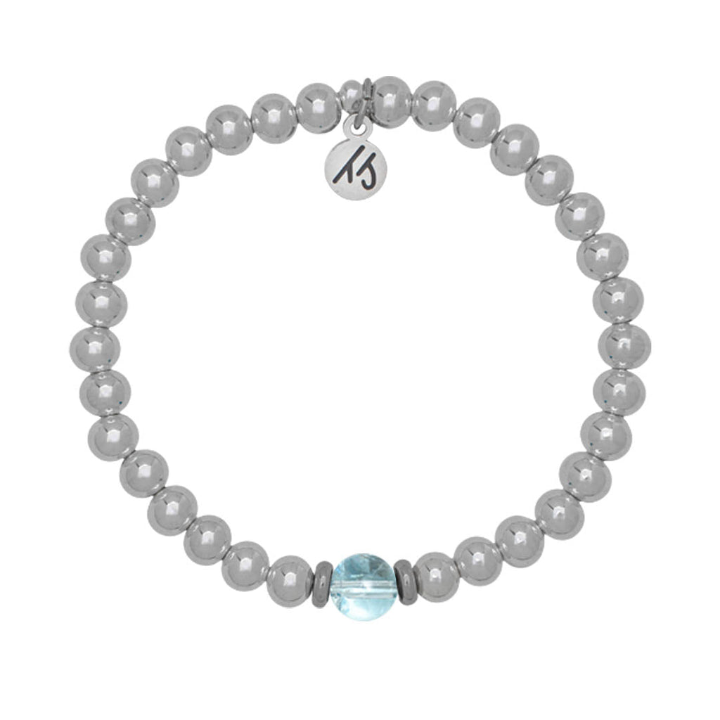 The Cape Bracelet - Silver Steel with Blue Topaz Ball