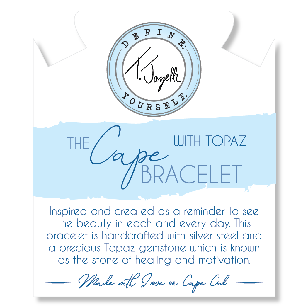 The Cape Bracelet - Silver Steel with Blue Topaz Ball