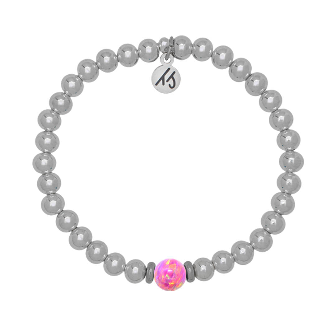 The Cape Bracelet - Silver Steel with Carmine Opal Ball