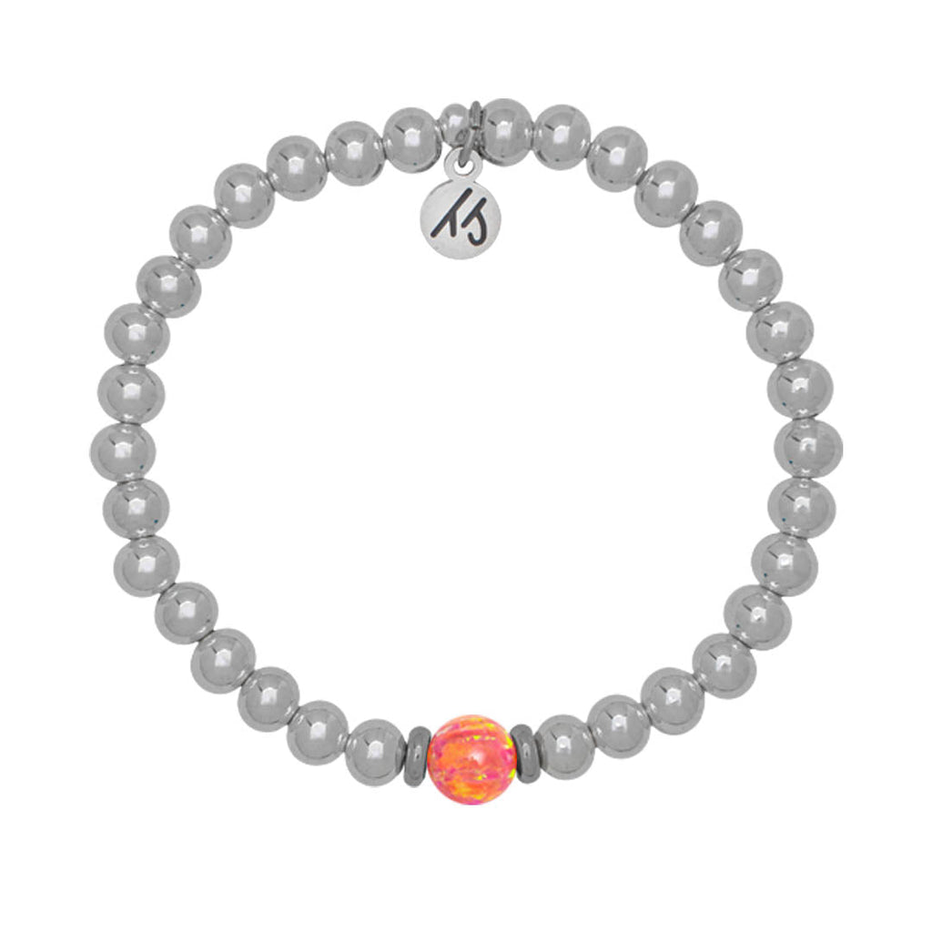 The Cape Bracelet - Silver Steel with Coral Opal Ball