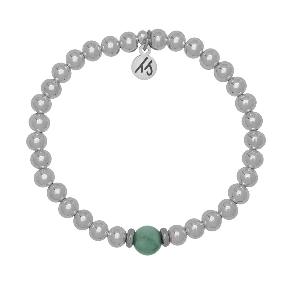 The Cape Bracelet - Silver Steel with Emerald Ball