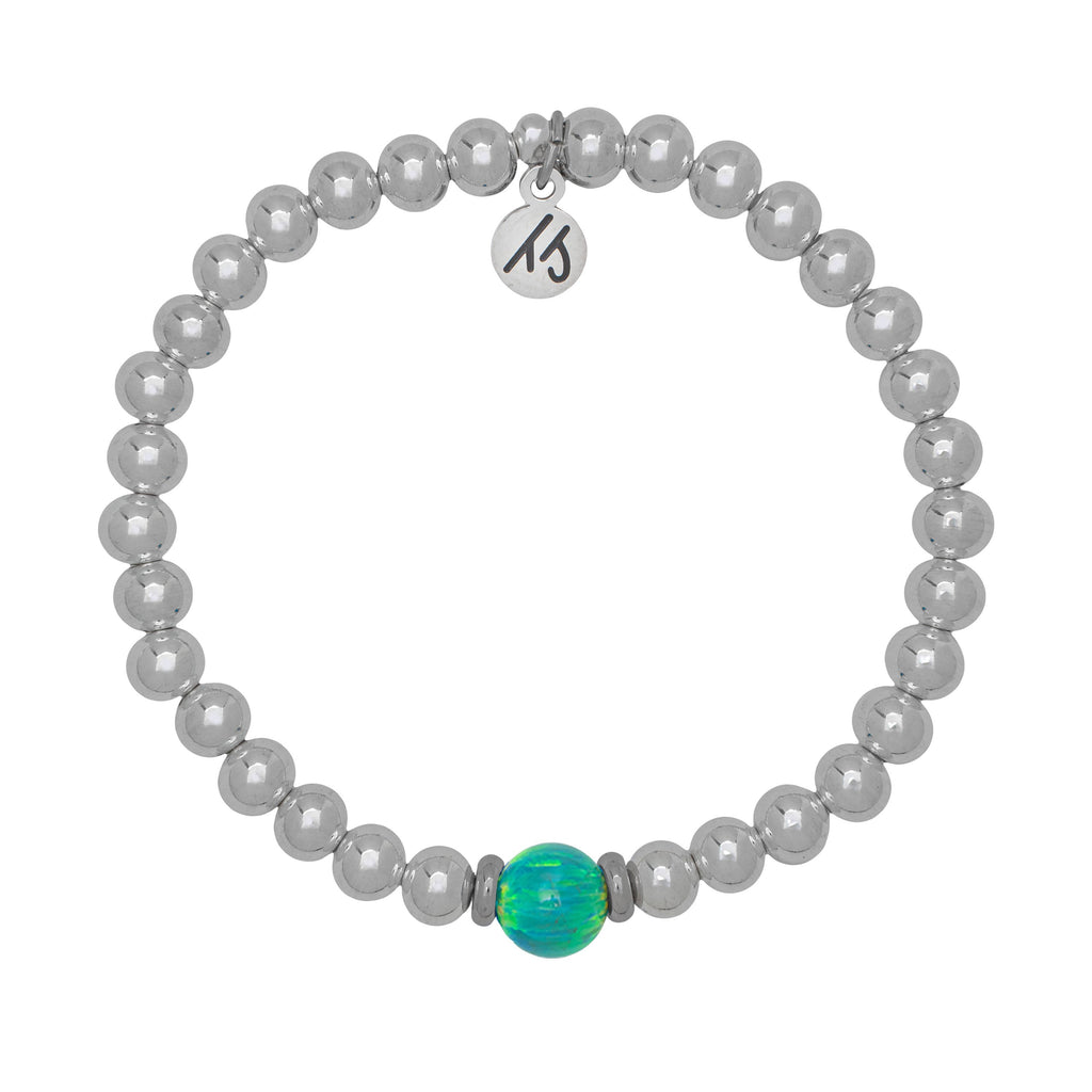 The Cape Bracelet - Silver Steel with Green Opal Ball