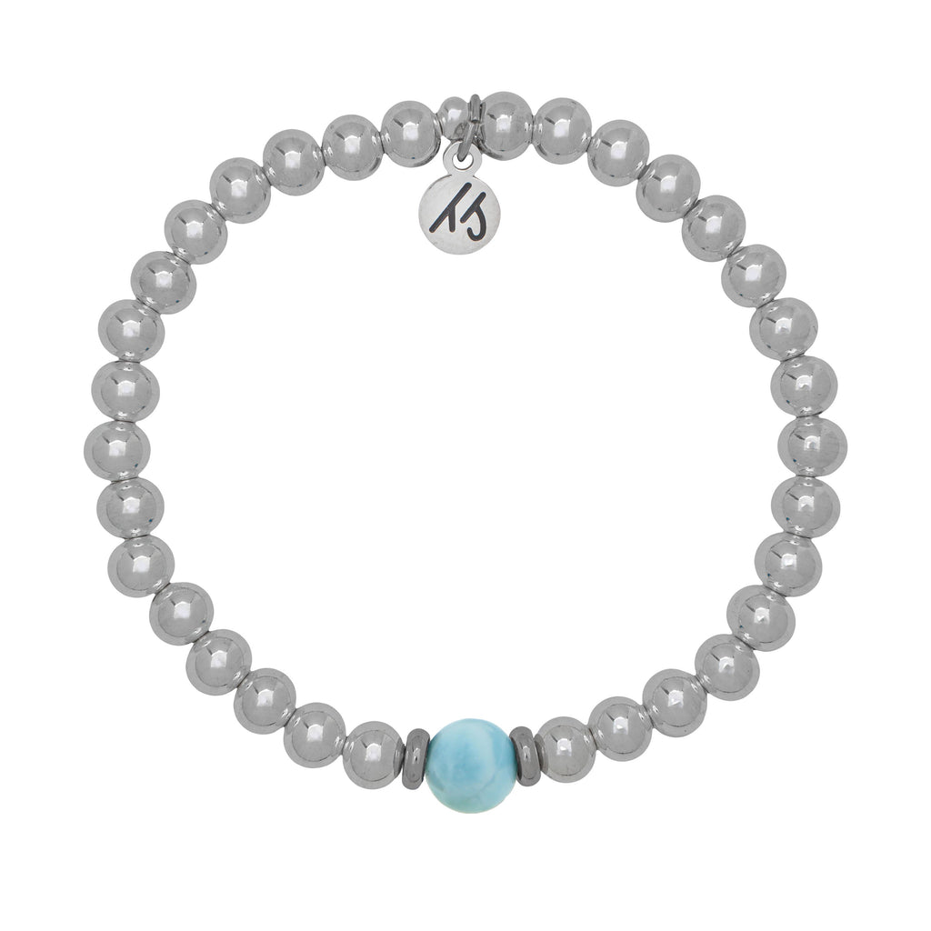 The Cape Bracelet - Silver Steel with Larimar Ball