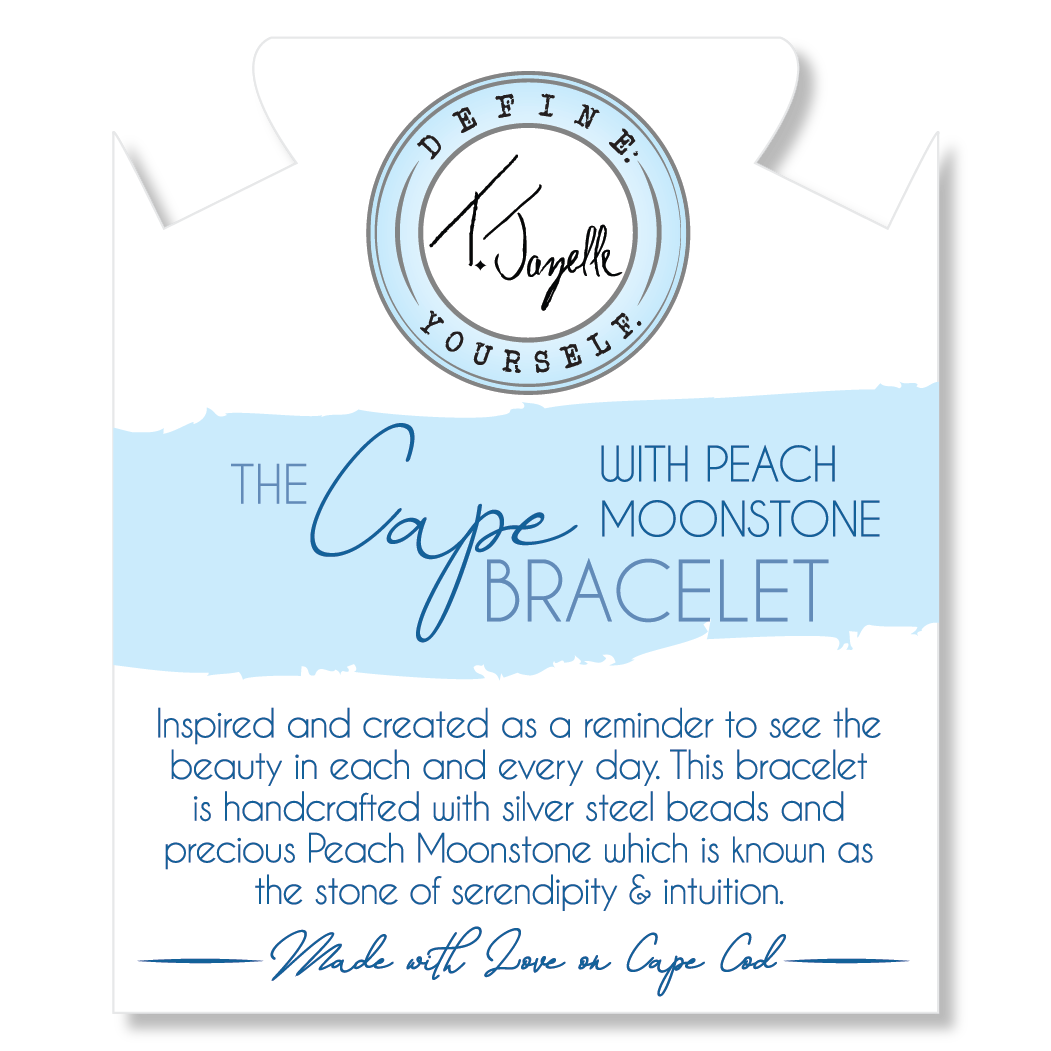 The Cape Bracelet - Silver Steel with Peach Moonstone Ball