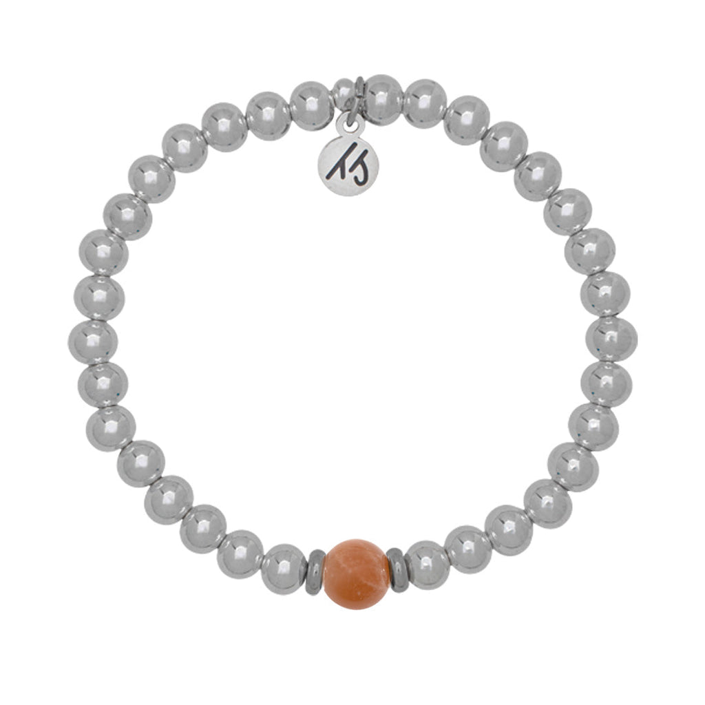 The Cape Bracelet - Silver Steel with Peach Moonstone Ball