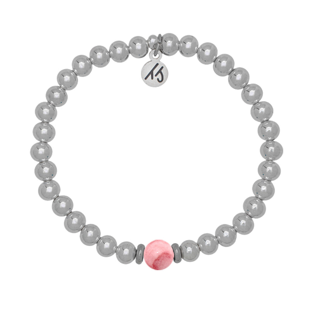 The Cape Bracelet - Silver Steel with Pink Jade Ball