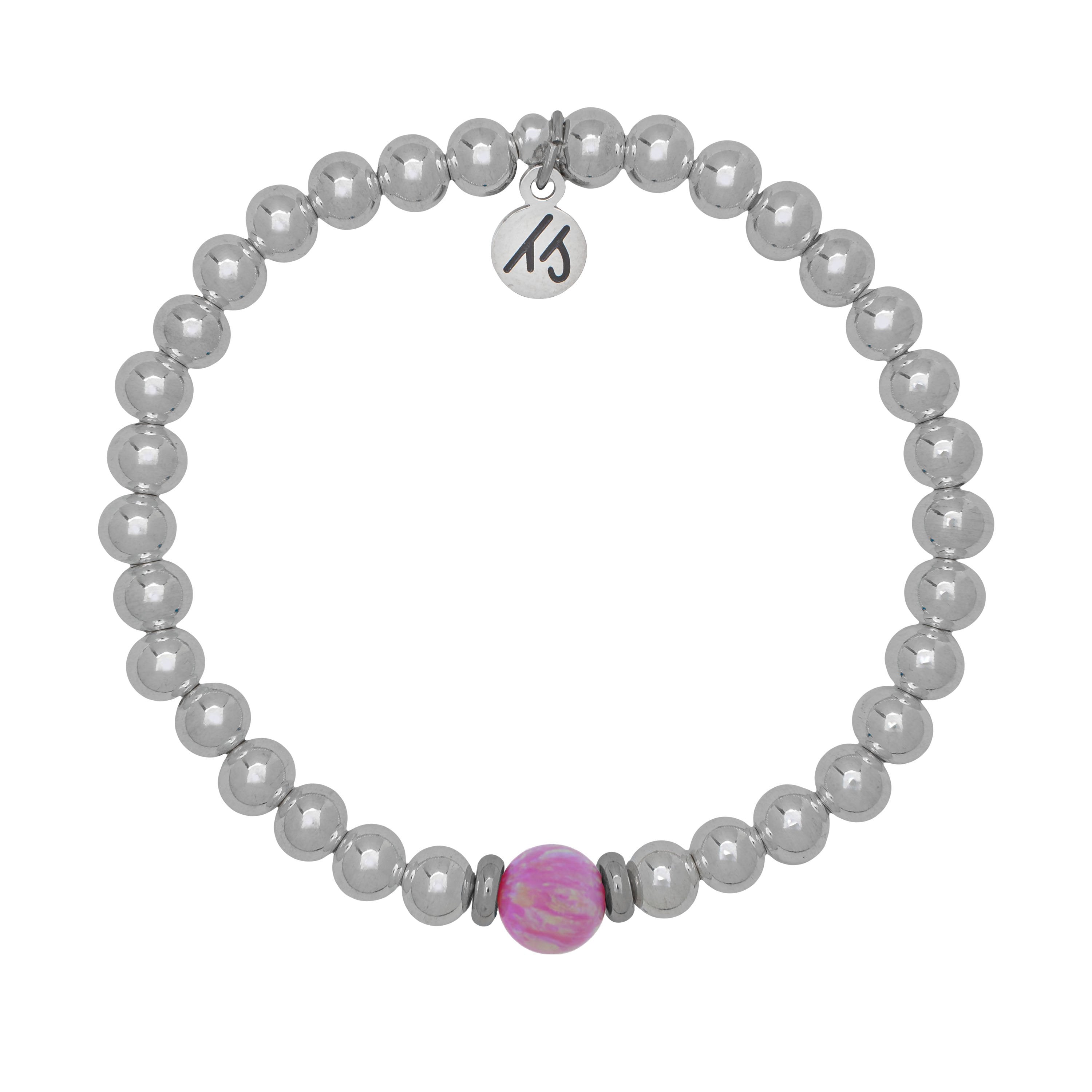 The Cape Bracelet - Silver Steel with Pink Opal Ball