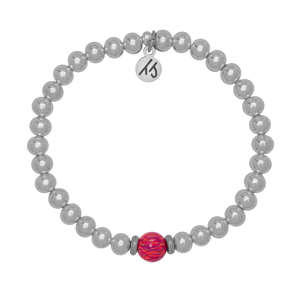 The Cape Bracelet - Silver Steel with Red Opal Ball
