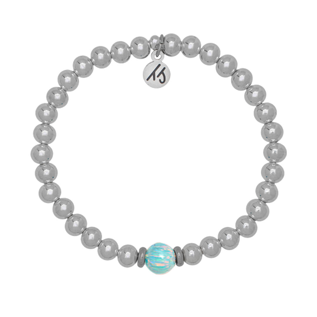 The Cape Bracelet - Silver Steel with Seafoam Opal Ball | T. Jazelle