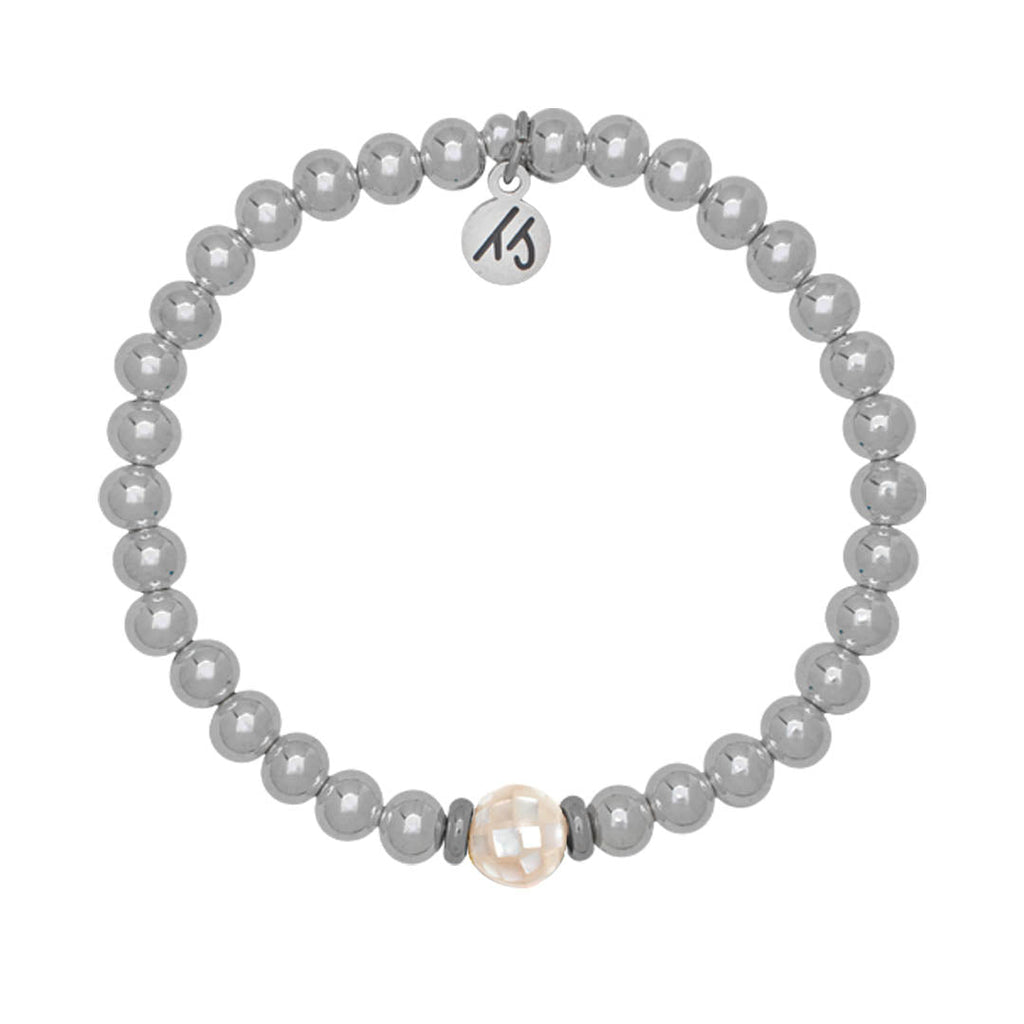 The Cape Bracelet - Silver Steel with White Shell Ball