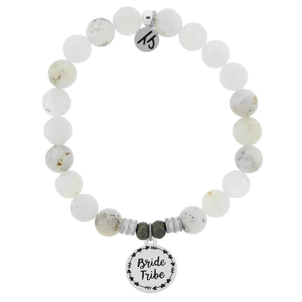 White Chalcedony Bracelet with Bride Tribe Sterling Silver Charm