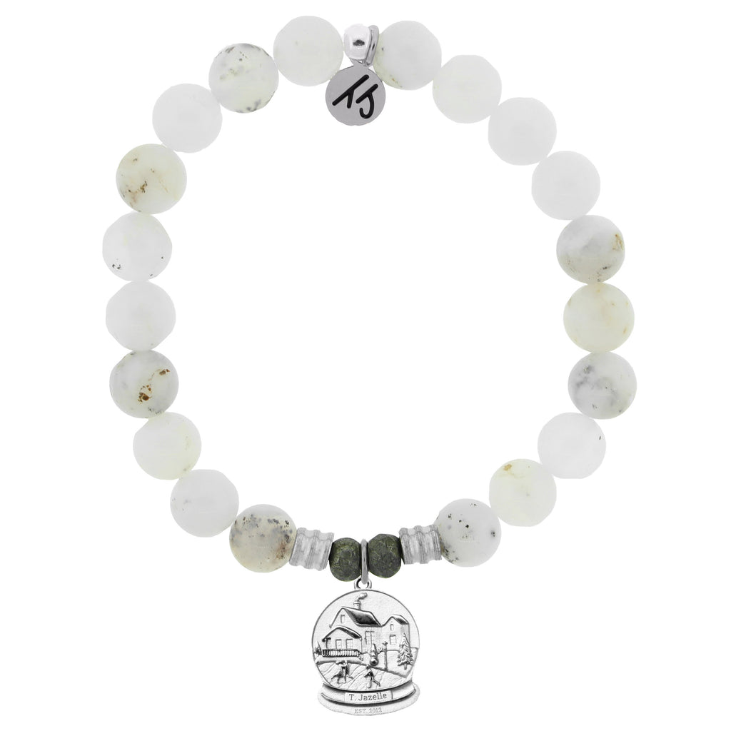 White Chalcedony Bracelet with Tis The Season Sterling Silver Charm