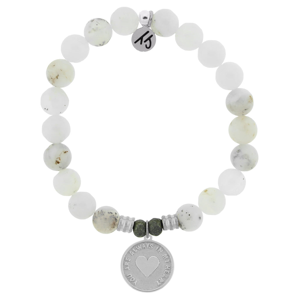 White Chalcedony Stone Bracelet with Always in my Heart Sterling Silver Charm