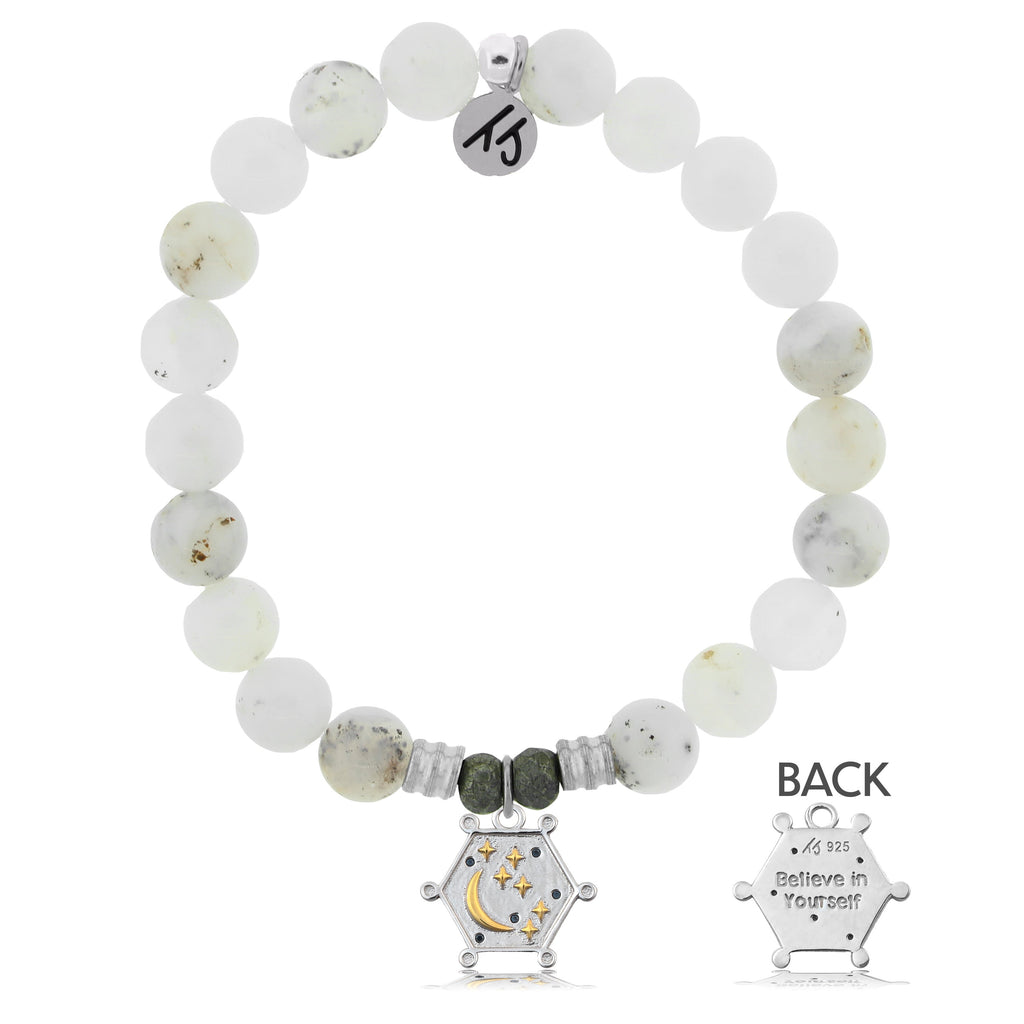 White Chalcedony Stone Bracelet with Believe in Yourself Sterling Silver Charm