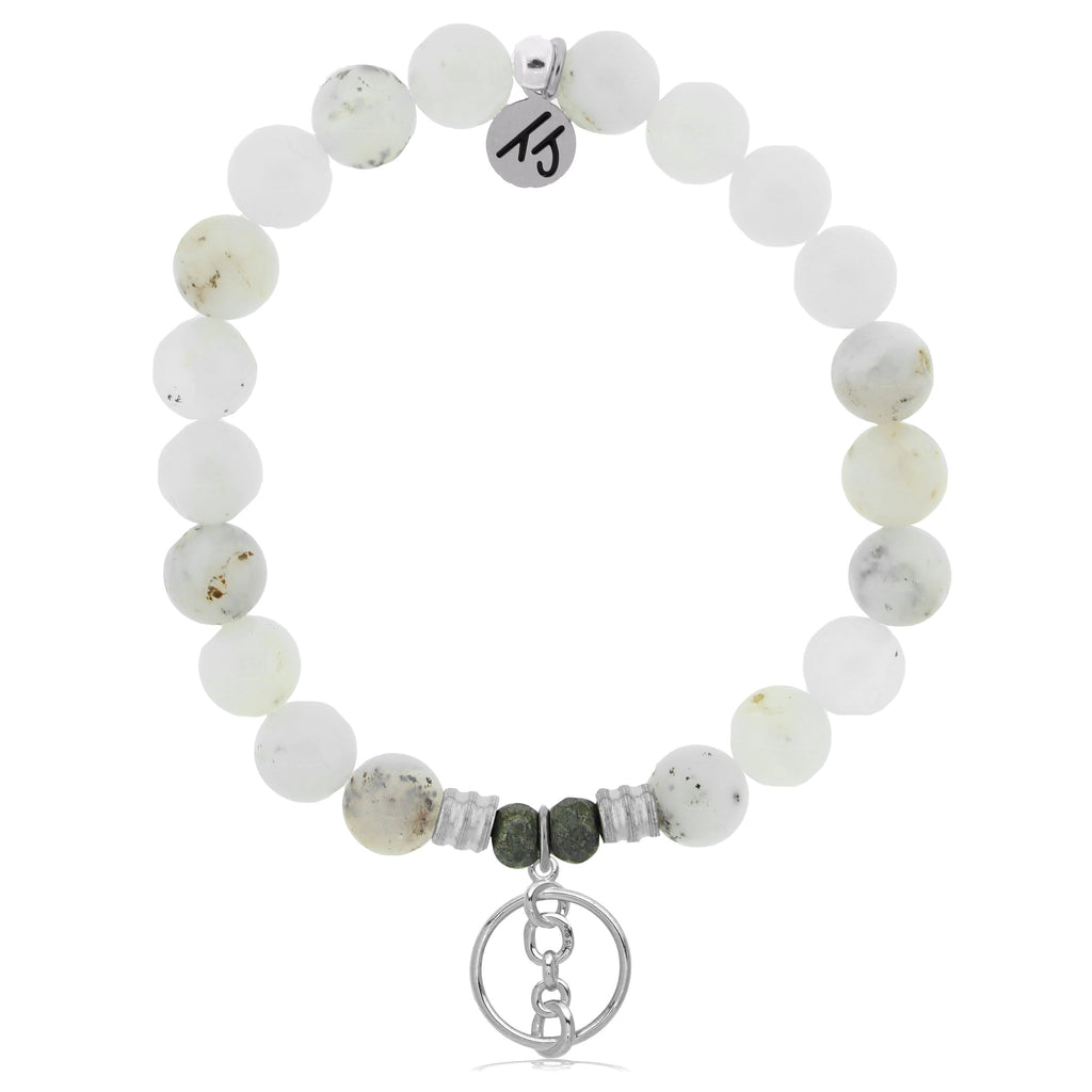 White Chalcedony Stone Bracelet with Connection Sterling Silver Charm