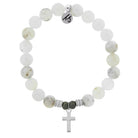 White Chalcedony Stone Bracelet with Cross Sterling Silver Charm