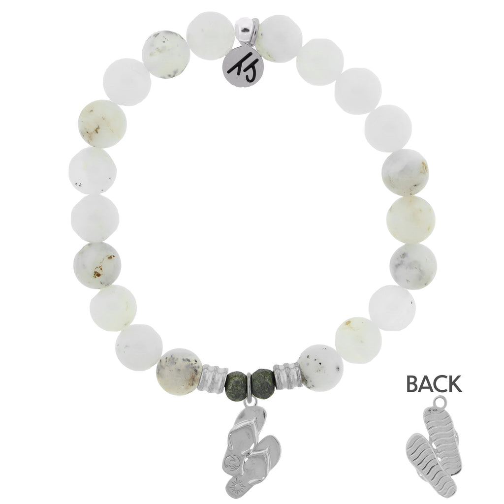 White Chalcedony Stone Bracelet with Flip Flop Sterling Silver Charm