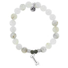 White Chalcedony Stone Bracelet with Fur Ever Love Sterling Silver Charm