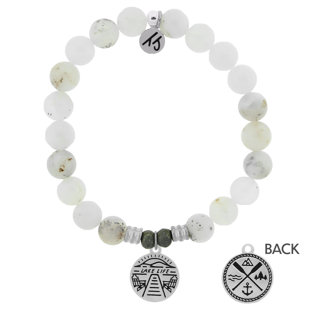 White Chalcedony Stone Bracelet with Lake Life Sterling Silver Charm