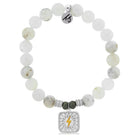 White Chalcedony Stone Bracelet with Lightning Bolt Sterling Silver Charm