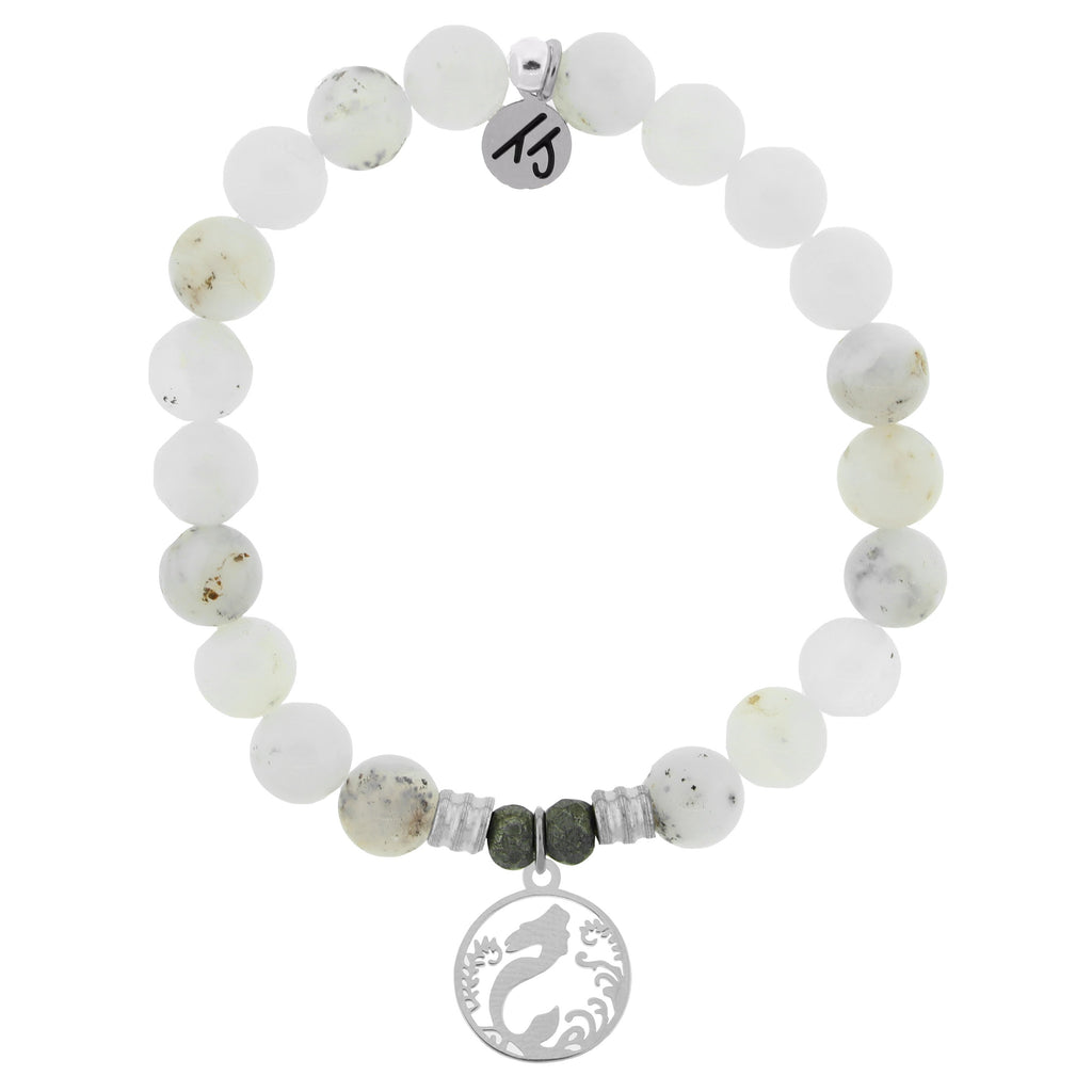 White Chalcedony Stone Bracelet with Mermaid Sterling Silver Charm