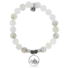 White Chalcedony Stone Bracelet with Mountain Cutout Sterling Silver Charm
