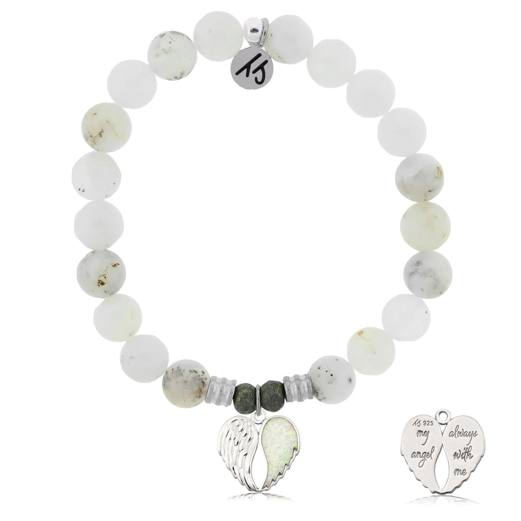 White Chalcedony Stone Bracelet with My Angel Sterling Silver Charm