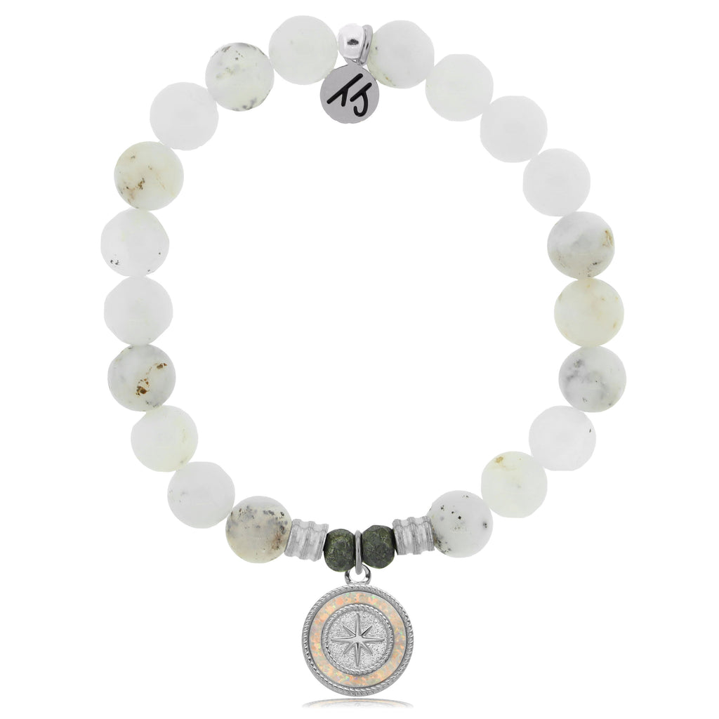 White Chalcedony Stone Bracelet with North Star Sterling Silver Charm