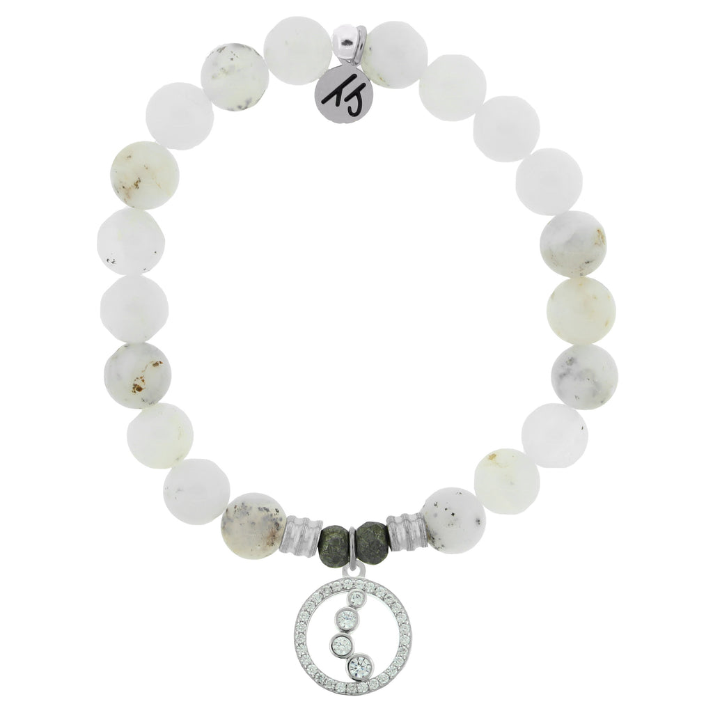 White Chalcedony Stone Bracelet with One Step at a Time Sterling Silver Charm