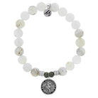 White Chalcedony Stone Bracelet with Saint Christopher Sterling Silver Charm