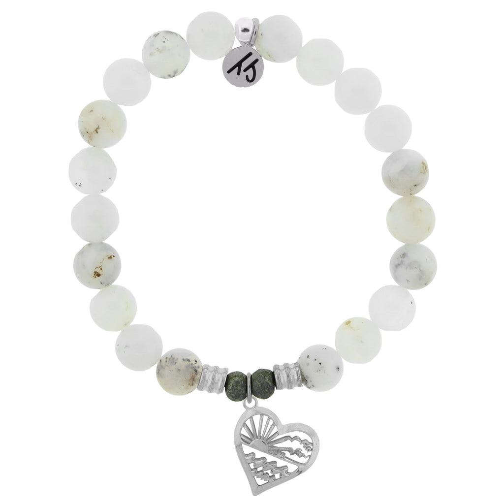 White Chalcedony Stone Bracelet with Seas the Day Sterling Silver Charm