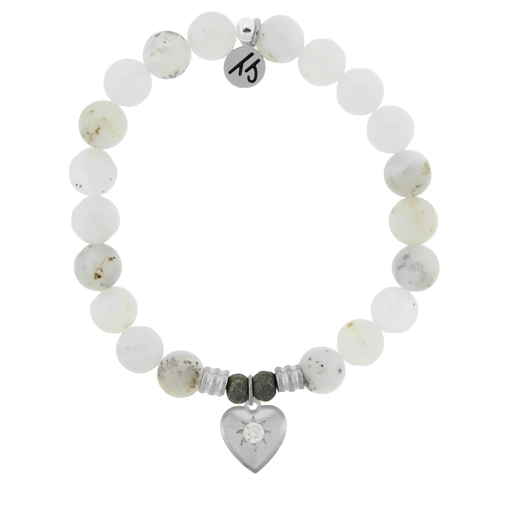White Chalcedony Stone Bracelet with Self Love Sterling Silver Charm