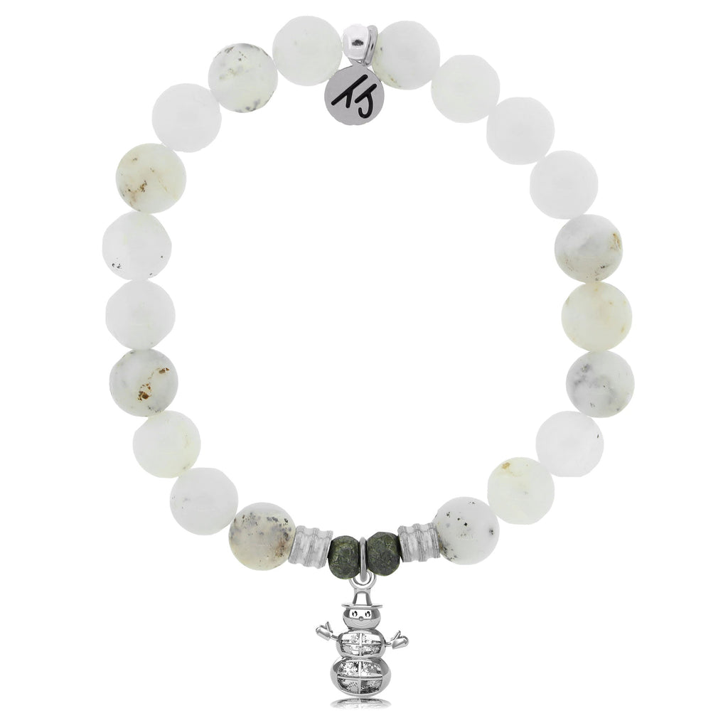 White Chalcedony Stone Bracelet with Snowman Sterling Silver Charm