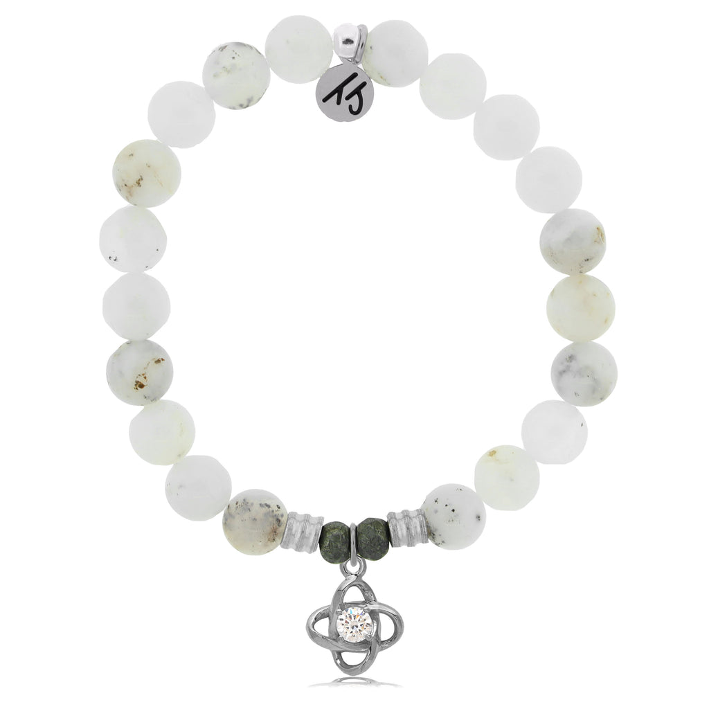 White Chalcedony Stone Bracelet with Stronger Together Sterling Silver Charm