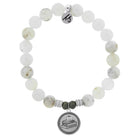 White Chalcedony Stone Bracelet with Teacher Sterling Silver Charm