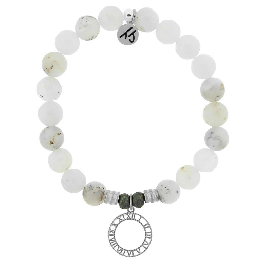 White Chalcedony Stone Bracelet with Timeless Sterling Silver Charm