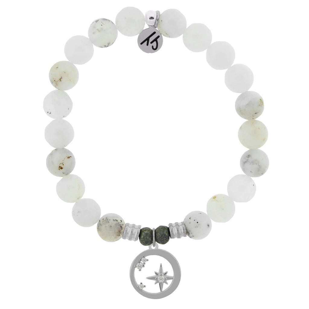 White Chalcedony Stone Bracelet with What Is Meant To Be Sterling Silver Charm