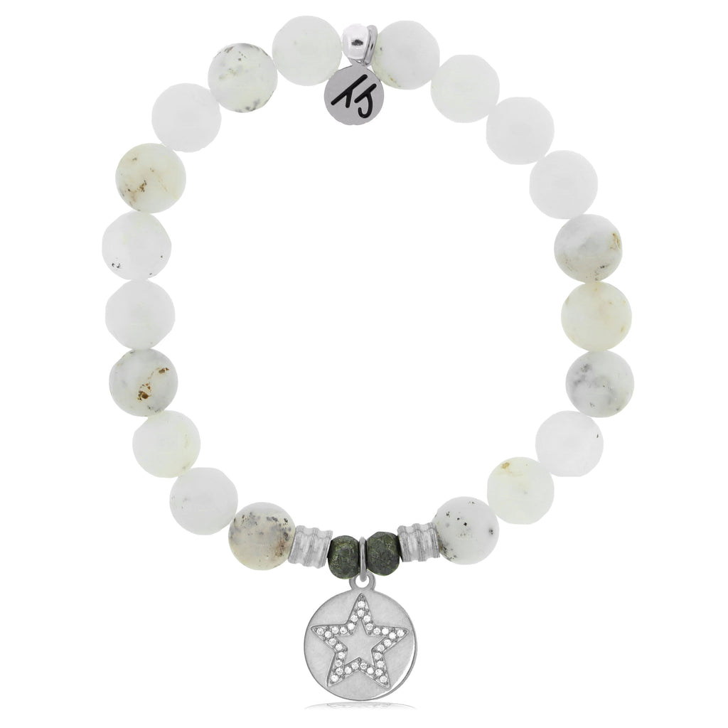 White Chalcedony Stone Bracelet with Wish on a Star Sterling Silver Charm