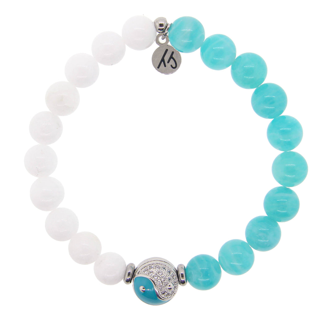 Yin-Yang Balance Bracelet with White Jade and Aqua Amazonite Gemstone Bracelet