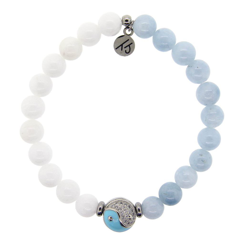 Yin-Yang Balance Bracelet with White Jade and Light Blue Quartz Gemstone Bracelet
