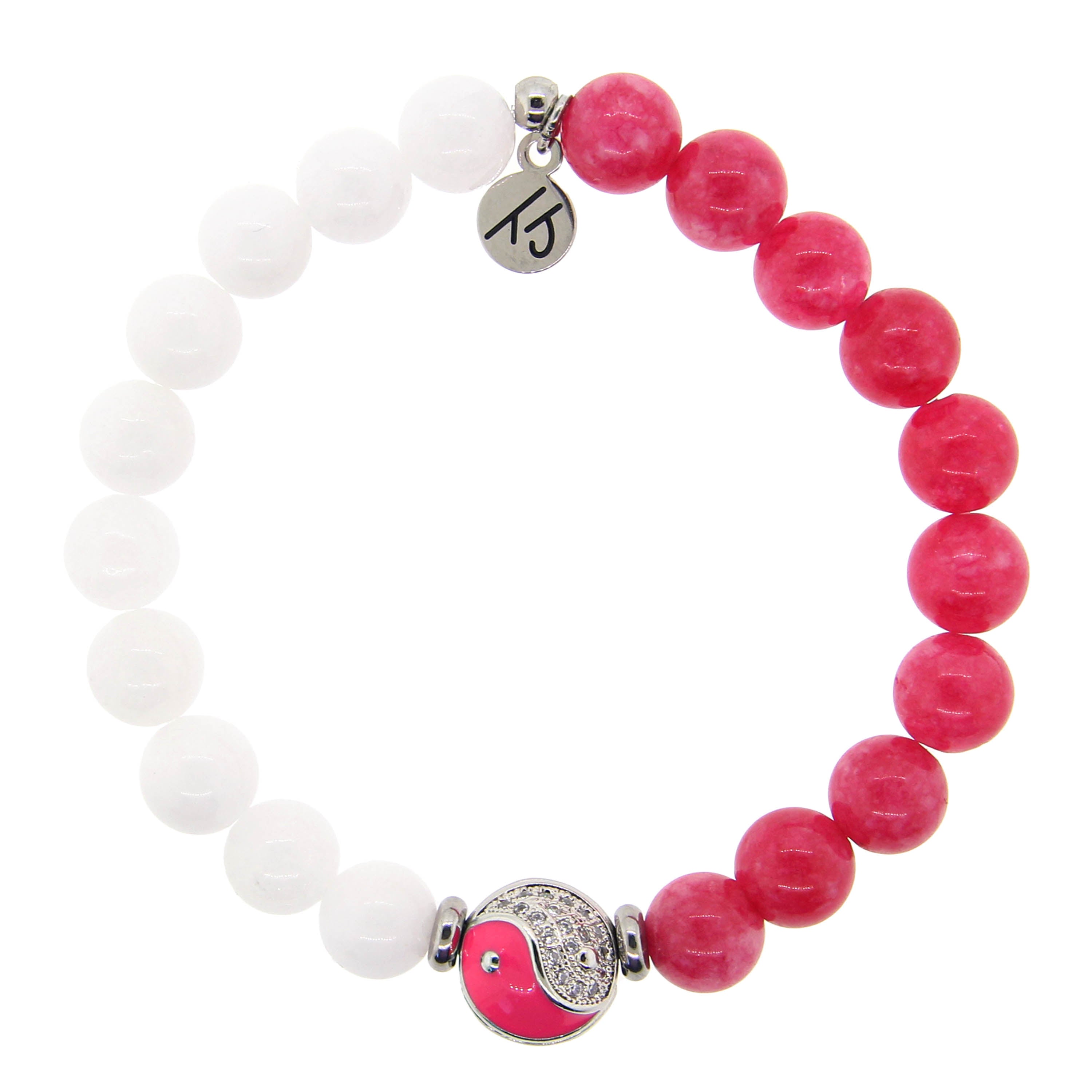 Yin-Yang Balance Bracelet with White Jade and Rose Pink Jade