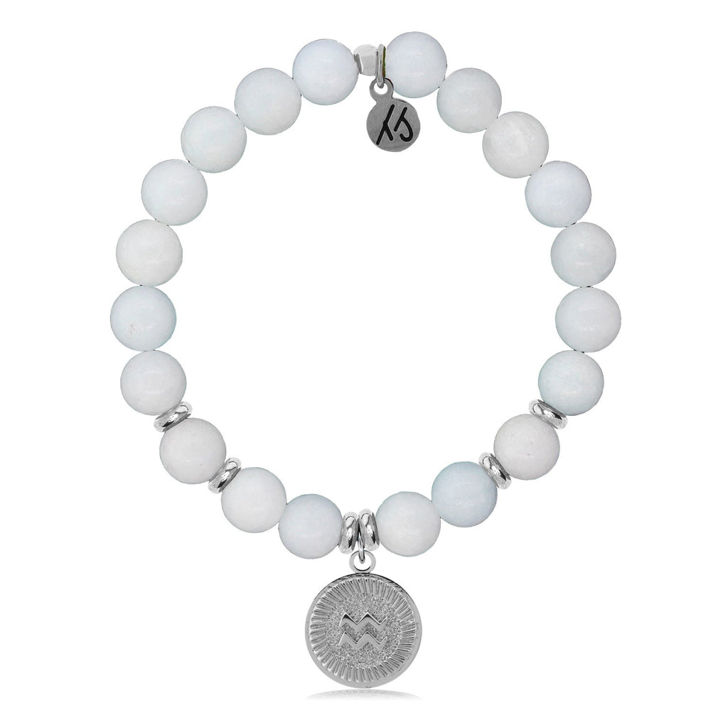 Zodiac Collection - Celestine Stone Bracelet with Aquarius Sterling Silver Charm